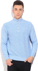 Nautica Self Design Casual Men Blue Sweater